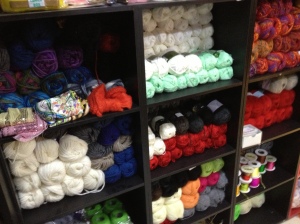 Different types of wool sold at the tailors on campus' High Street